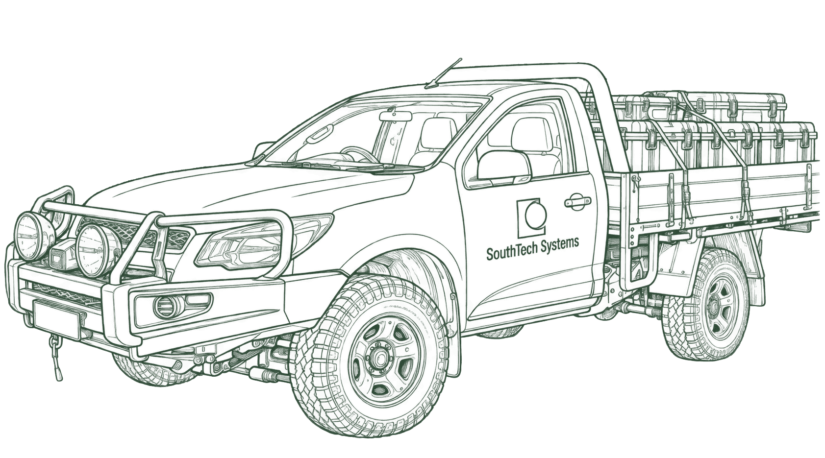 Line drawing of a SouthTech Systems field vehicle